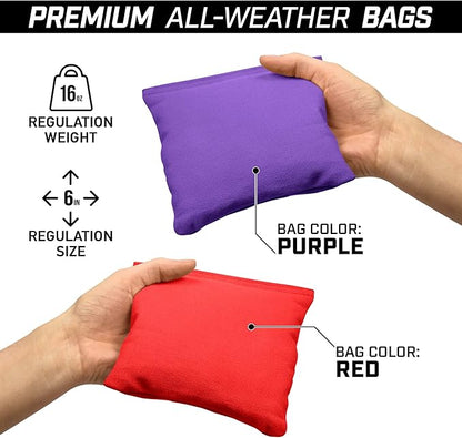 GoSports 4 ft x 2 ft Commercial Grade Cornhole Boards Set - Natural Wood Cornhole Boards, Choose from Different Bean Bag Color Combinations - Purple & Red