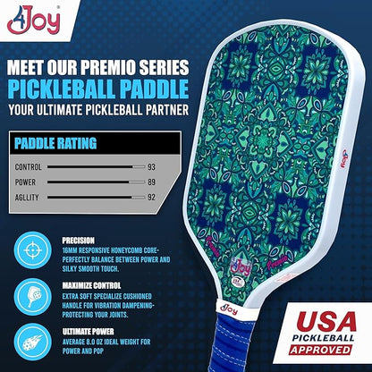 4Joy Pickleball Paddle Premio Series - Thermoformed Premium T700 Carbon Fiber Pickleball Paddless - Professional Pickleball Rackets for Women & Men - 16mm Honeycomb Core - USAP Approved