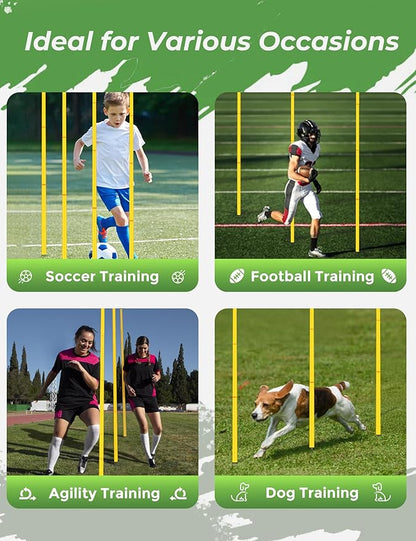 SEAOTTER Soccer Agility Training Poles, 6/10/20Pcs 6FT Adjustable Detachable Sports Speed Training Sticks, Practice Equipment Accessories for Football, Slalom & Rugby, Bending Poles for Horses