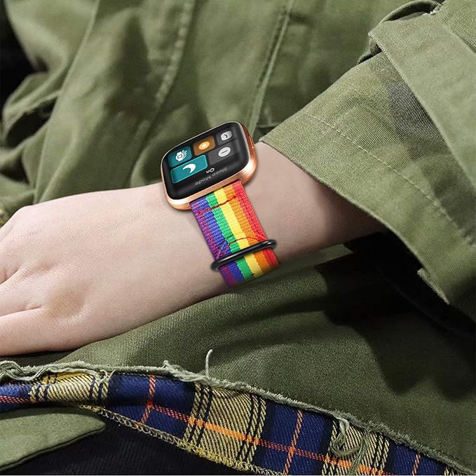 FINTIE Bands Compatible with Fitbit Versa 2/1 / Lite Edition, Soft Nylon Replacement Strap Wristband Accessories (Colorful)