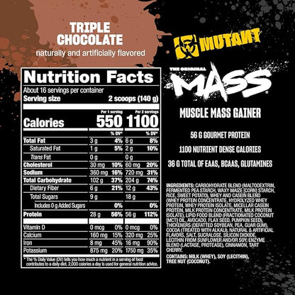 Mutant Mass | Weight Mass Gainer Protein Powder - high Calorie Protein Powder for Mass gain - Triple Chocolate - 5 Pound