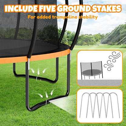 14FT & 16FT Trampoline for Kids & Adults, Big Round Trampoline with Basketball Hoop, Sprinkler & ASTM Certified