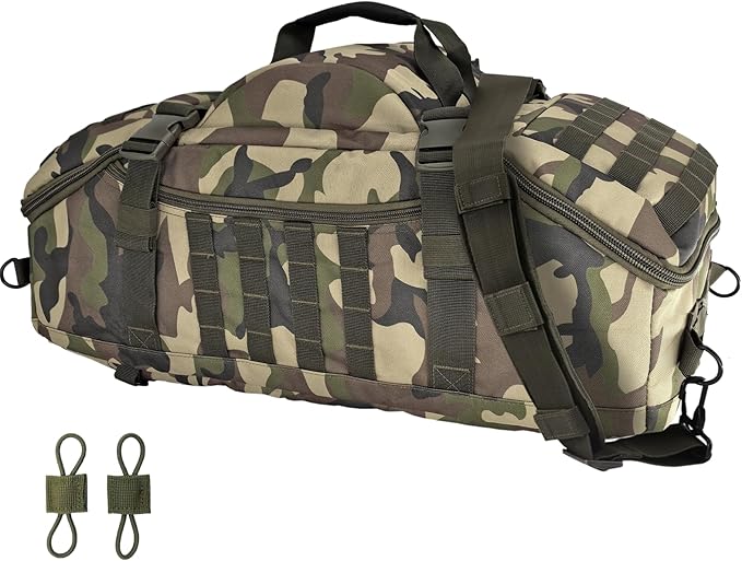 65L Large Travel Duffle Bag Military Tactical Backpack, Army Assault Pack 3 Day Bug Out Rucksack for Outdoor Sports Hiking Camping with Molle System, Woodland