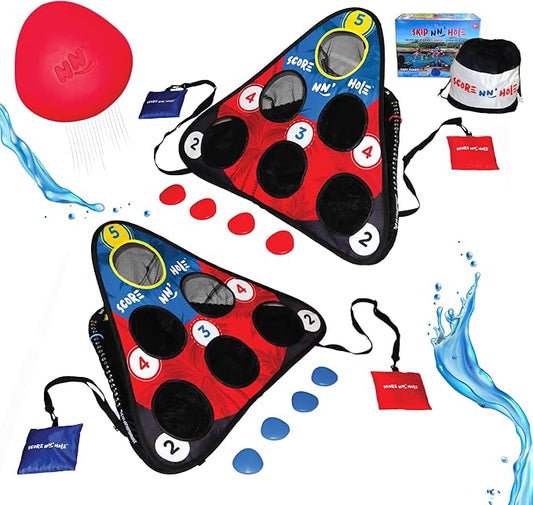 SKIP NN' HOLE Original Fun Stonne Skipping Meets Pool Cornhole Game Floating | for All Ages | Fun