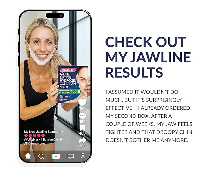 Stylia V Line Lifting Collagen Face Mask - Double Chin Strap for Women - Jawline Shaper Face Lift Tape - Neck Lift Collagen Mask - Chin Strap for Sleeping - Hyaluronic Acid, Aloe Vera, Cica 20PC