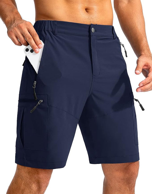 Pudolla Men's Hiking Cargo Shorts 9" Lightweight Outdoor Work Shorts for Men Travel Golf Camping