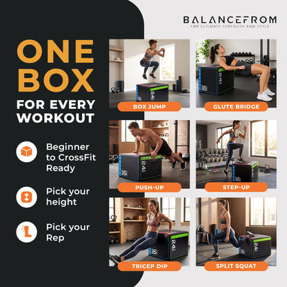 BalanceFrom 3-in-1 Foam Plyometric Jump Box for Home Gym, Multiple Heights