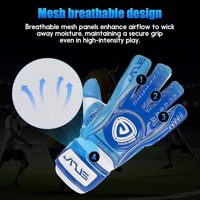 Soccer Goalkeeper Gloves with Finger Protection to Prevent Injuries, Strong Grip for Tough Tackles, Breathable Goal Keeper Gloves for for Kids, Youth and Adult