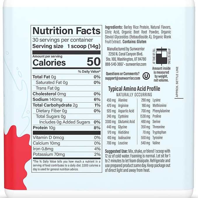 Sunwarrior Clear Protein Powder Plant-Based Water Mix, Vegan and Refreshing Protein and Hydration Supplement 10g Per Serving Watermelon Flavored 420g Tub 30 Servings
