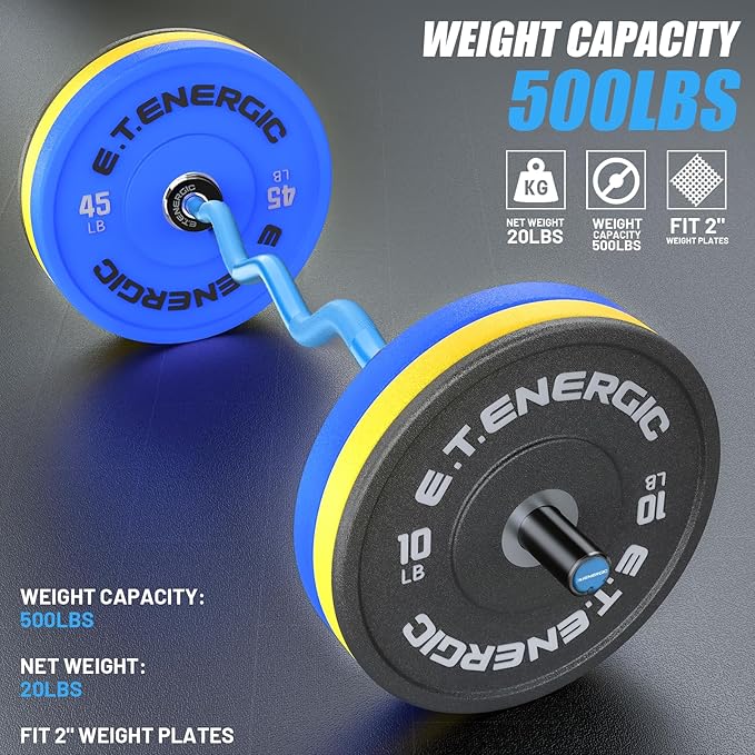 47" Olympic EZ Curl Bar 500-lbs Capacity Steel Barbell Suitable for 2" Weight Plates, 2-Inch Curl Bar for Weight Lifting,Hip Thrusts,Squat,Biceps-Home Gym Weight Bar