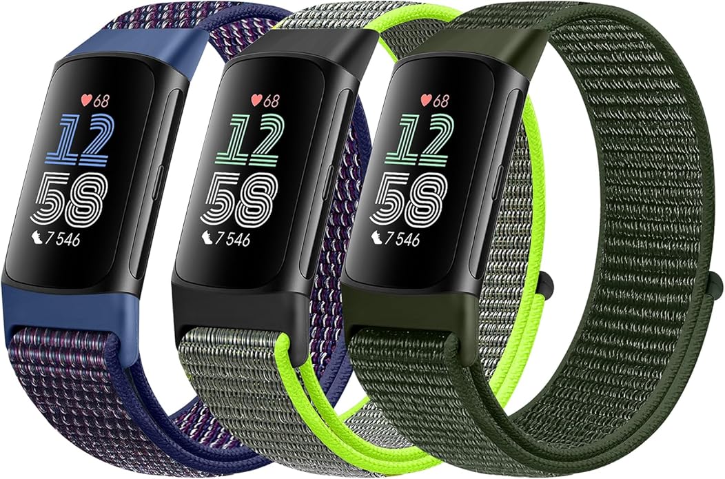 Sport Loop Nylon Watch Bands Compatible with Fitbit Charge 6/5, Adjustable Breathable Replacement Soft Nylon Loop Wristband for Women/Men