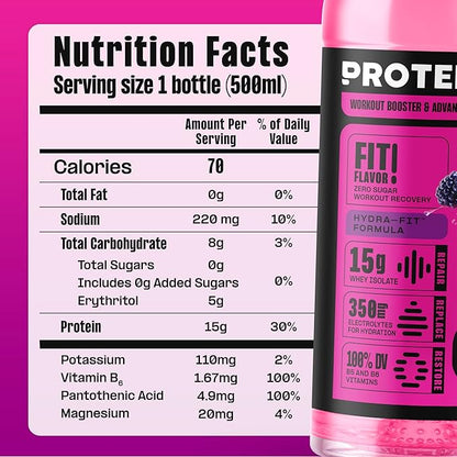Protein2o Hydration Drink - 2-in-1 Liquid Clear Whey Protein Isolate and Electrolyte Drink - 15g Protein, Vitamins B5, B6 - Post-Workout Recovery - 16.9 Fl Oz - 12 Count Dragon fruit Blackberry