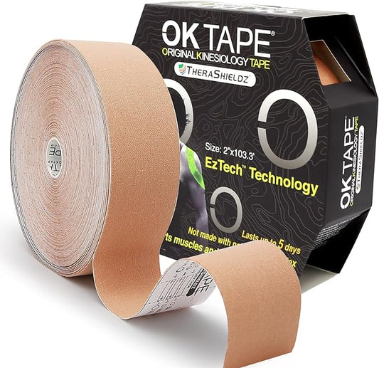 OK TAPE Kinesiology Tape Bulk 103Feet, Pro Adhesive, Water-Resistant k Tape, Elastic Athletic Tape