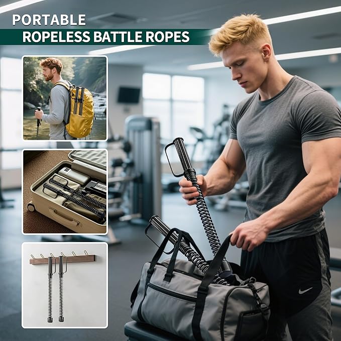 2PCS Ropeless Battle Rope – Portable Workout Ropes for Home Gym with Non-Slip Gloves, Low-Impact HIIT and Strength Workouts, Fitness Equipment for Full-Body Exercise,Men Women