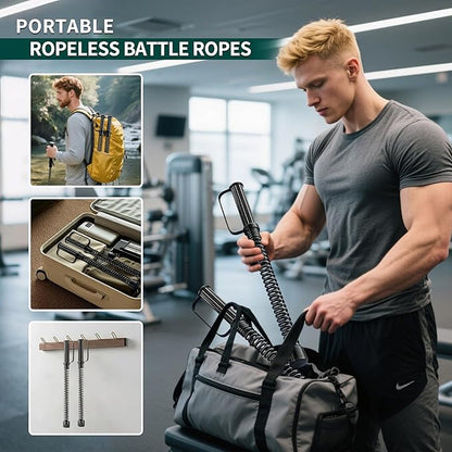 2PCS Ropeless Battle Rope – Portable Workout Ropes for Home Gym with Non-Slip Gloves, Low-Impact HIIT and Strength Workouts, Fitness Equipment for Full-Body Exercise,Men Women
