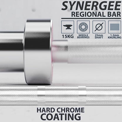 Synergee Regional Olympic 20kg Men’s and 15kg Women’s Hard Chrome & Black Phosphate Barbells. Rated 1500lbs for Weightlifting and Powerlifting.