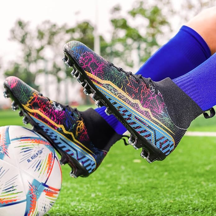 Soccer Cleats Mens Football Cleats Professional Soccer Shoes High-Tops Non-Slip Spikes for Big Boys Wide Training Sneaker