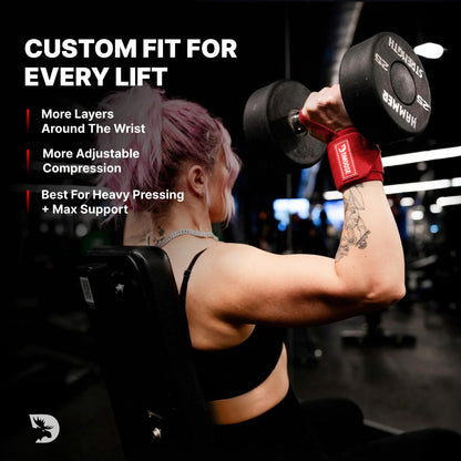 DMoose Wrist Wraps (IPL Approved), Avoid Injury and Maximize Grip with Thumb Loop, 18" or 12" Gym