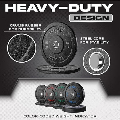 Yes4All 2" Bumper Plate, 10-190 LB Olympic Rubber Weight Plate with Steel Hub for WeightLifting, Strength Training, Home Gym, Less Impact, Absorb Bounce & Shock, Multiple Options