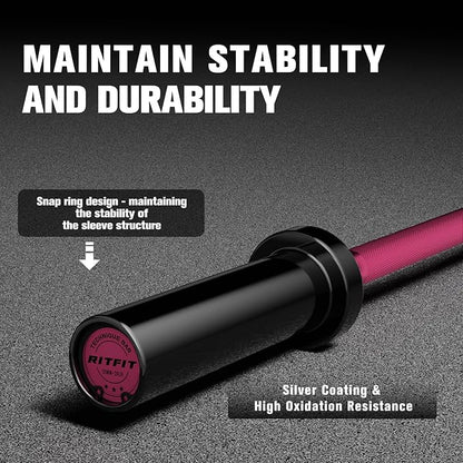 RITFIT Olympic Barbell 4ft/4.8ft/6ft - 2 Inch Weight Bar for Strength Training, Weightlifting, Squat, Deadlift, Bench Press, Curl, Overhead Press - 350lbs/500lbs Capacity