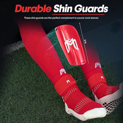 Soccer Grip Socks, Shin Guards, Pre Cut Sock Sleeves, and Guard Straps Bundle Pack - Essential Equipment for Soccer Players - for Mens, Women, Youth, Size 7 to 12 US Men Shoe Size
