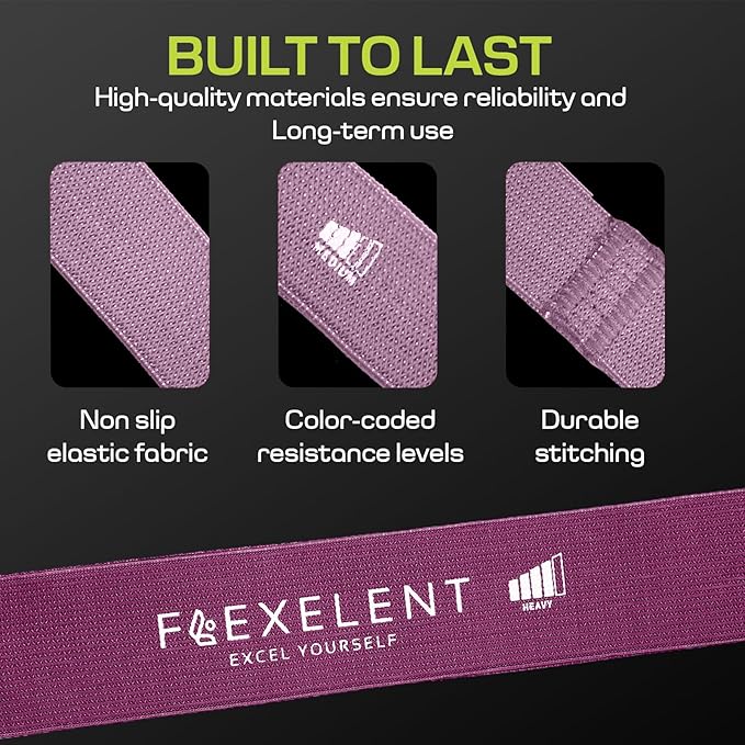 Fabric Resistance Bands for Working Out with 5 Strength Levels - Extra Light to Extra Heavy, Thick Resistance Workout Bands for Legs, Glutes, Hip, Stretching, Strength Training, and Physical Therapy