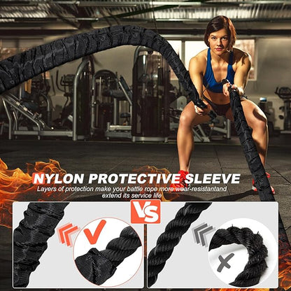 Battle Ropes for Home Gym, Exercise Rope 1.26/1.5inch, 30 40FT Heavy Battle Rope Weighted Battle Rope Training Heavy Rope for Workout Exercise