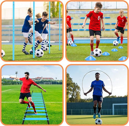 Soccer Agility Poles Set with Agility Ladder Soccer Cones Jump Rope Adjustable Detachable Soccer Agility Training Equipment for Speed Training