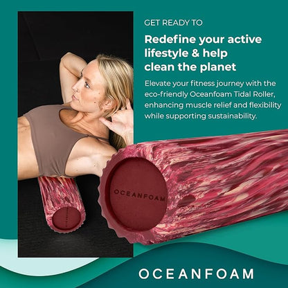 Oceanfoam Tidal Roller - Maroon, Blush & Hot Pink Marbled - Muscle Massage Foam Roller for Back Pain & Stretching - Firm & Ergonomic Wide Wave Textured - Yoga & Athletics - Full Size, 20" x 5"