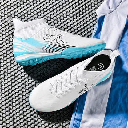 NISOCY Soccer Shoes for Mens Womens Professional Cleats High-Top Athletic Turf Football Shoe Outdoor/Indoor Professional Futsal Football Training Sneaker