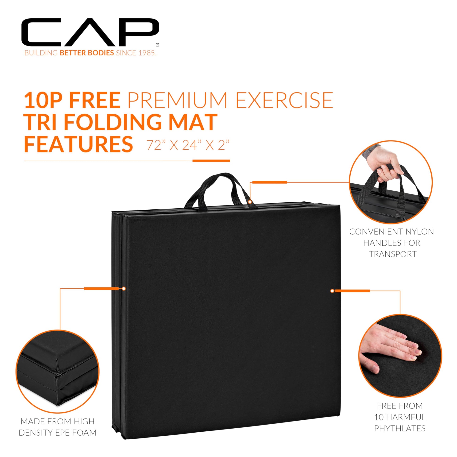 CAP Barbell Folding Exercise Mat – Durable, Anti-Tear, Thick Padding for Fitness, Aerobics