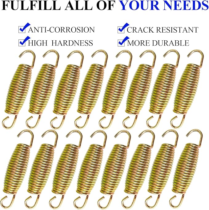 3.7'', 6.5'', 7'' Trampoline Springs,16pcs Heavy Duty Stainless Steel Replacement Trampoline Springs with T-Hook Tool Trampoline Accessories