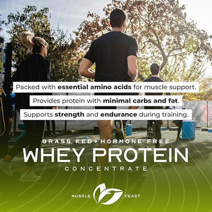 Muscle Feast Grass-Fed Whey Protein Concentrate Powder, All Natural, Hormone Free Pasture Raised Whey Protein Powder for Women & Men, Clean, Non-GMO & Gluten Free Whey Concentrate - Vanilla, 2lb