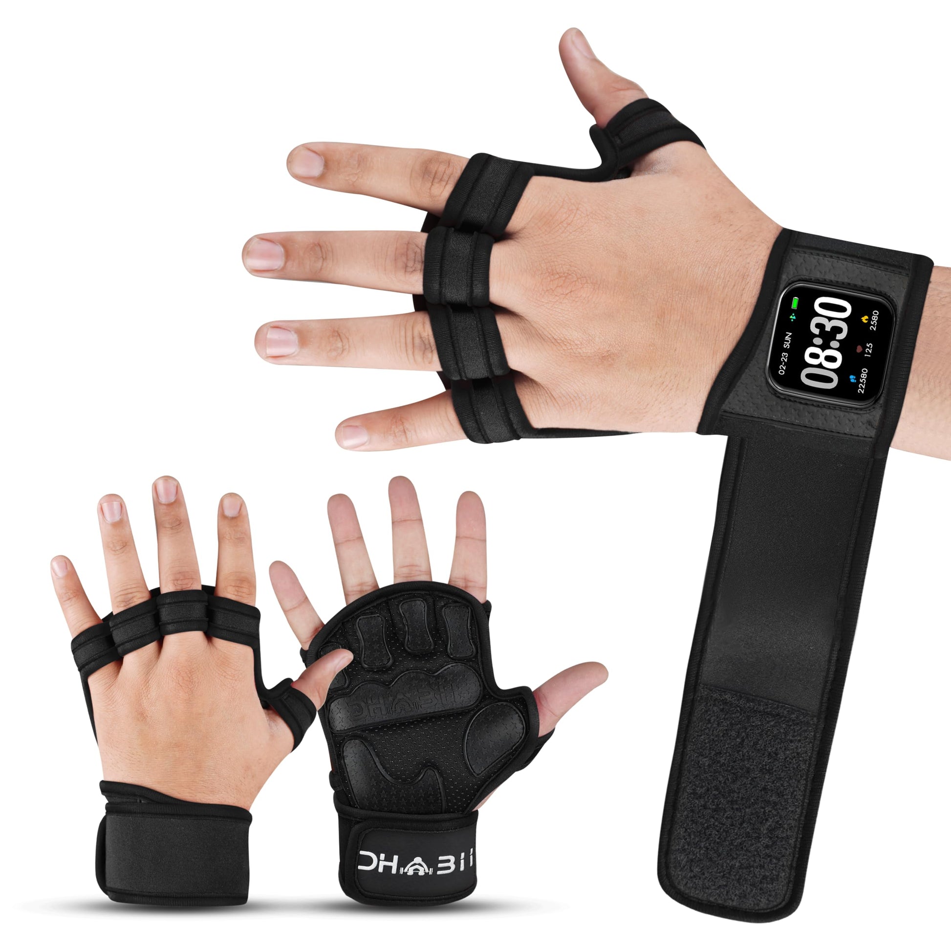 Dhabii Workout Gloves for Men & Women, Smartwatch Compatible Ventilated Gym Gloves with Wrist Wrap