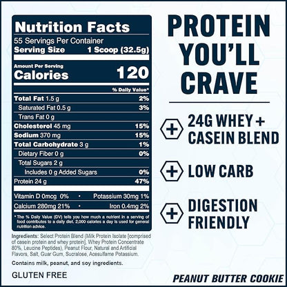 PEScience Select Protein Powder, Whey and Casein Blend, Clean Protein Powder for Women and Men, Low Calorie, Low Carb, Keto Friendly, Gluten Free - Peanut Butter Cookie - 55 Servings