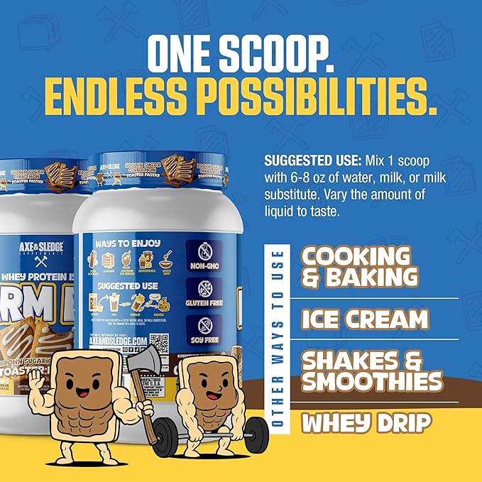 Axe & Sledge Farm Fed 100% Whey Protein Isolate | 25g Protein | Low Carb, Low Sugar, Gluten Free | Protein Powder for Men and Women | Keto | Made in The USA | 28 Servings, Brown Sugar Cinnamon