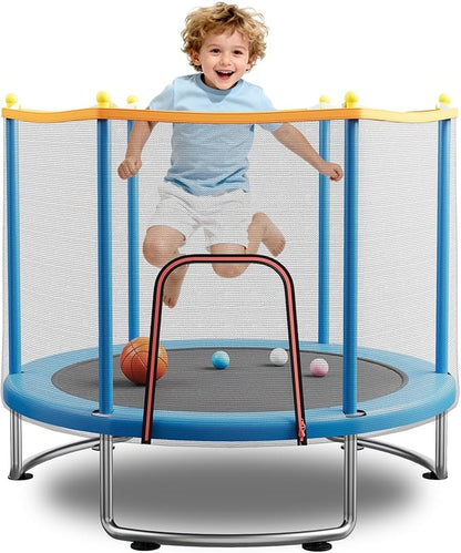 Kids Trampoline with Safety Net – 440lbs Capacity, Upgraded Rust-Proof Ring Legs, Adjustable Gymnastics Bar & Toys – Indoor Outdoor Toddler Trampoline for Boys & Girls Ages 1-8