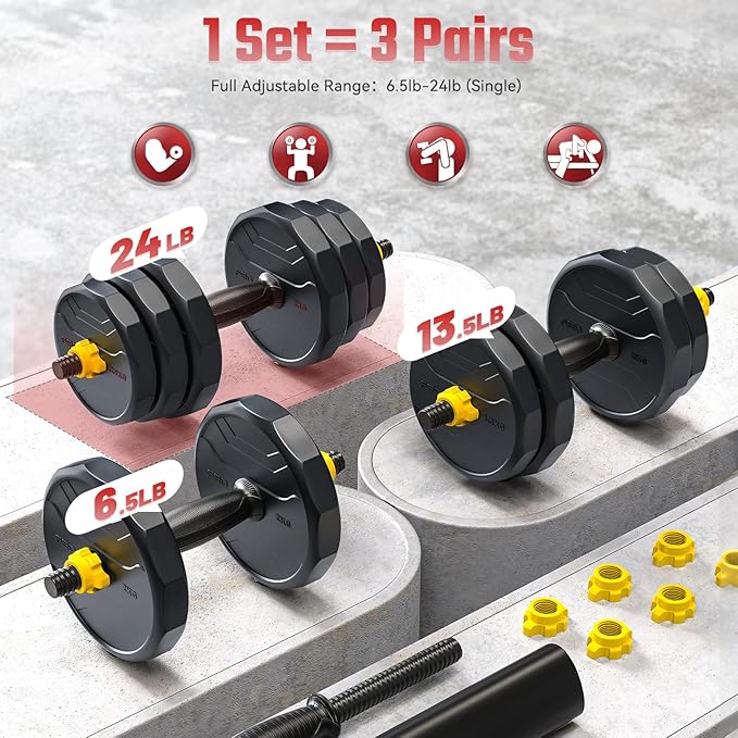 FEIERDUN Adjustable Dumbbells, 40/48/68/88lbs Free Weight Set with 4 Modes, Used as Barbell, Kettlebells, Push up Stand, Fitness Exercises for Home Gym Suitable Men/Women