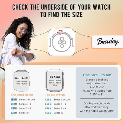 Braxley Bands - Organic Cotton Watch Bands For Women and Men, Compatible With All Apple Watch Sizes and Series - Washable, Sweat-Absorbent, Breathable Fit, Elastic Smart Watch Bands