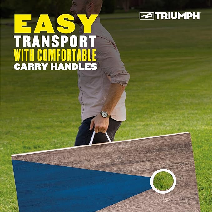 Triumph Sports LED 2x4 Cornhole Boards - Caddy set and Grey and Blue