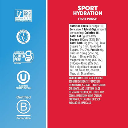 Nuun Sport Electrolyte Tablets with Magnesium, Calcium, Potassium, Chloride & Sodium, Gluten Free & Vegan, Fruit Punch, 4 Pack (40 Servings Total)