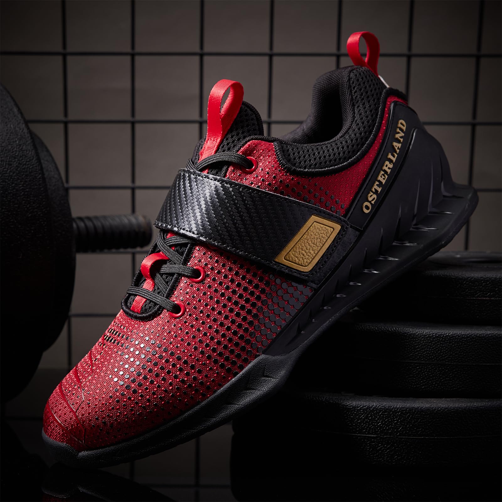 Osterland Weightlifting Shoes for Men Women,1.4 Inch Squat Shoes Black/Red