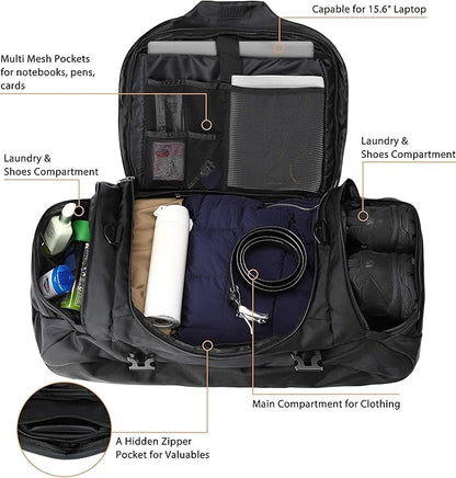 Ubon Large Duffel Bag Weekender Bags with Shoe Compartments 4-Way Sports Gym Backpack with Padded Straps Camping Traveling Duffle Bag