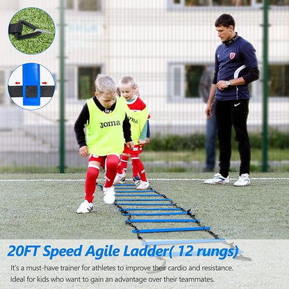 Agility Training Equipment, Football Training Equipment Includes 20FT Agility Ladder,4 Adjustable Agility Hurdles, 12 Football Cones, Parachute, for Training Soccer Basketball Athletes