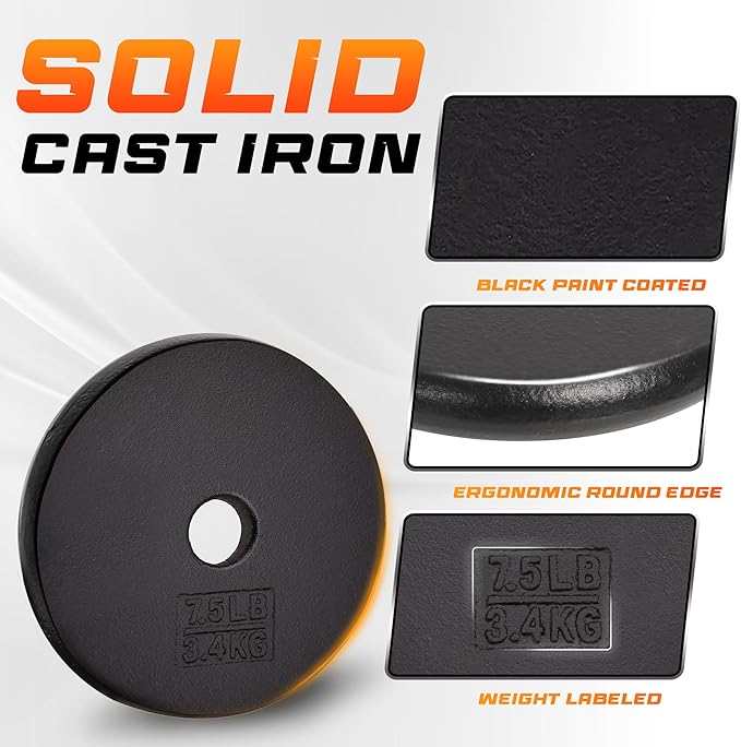 Yes4All Standard 1" Cast Iron Weight Plate - Ideal for Strength Training - Multiple Weight: 5LB to 25LB (Single & Set of 4)