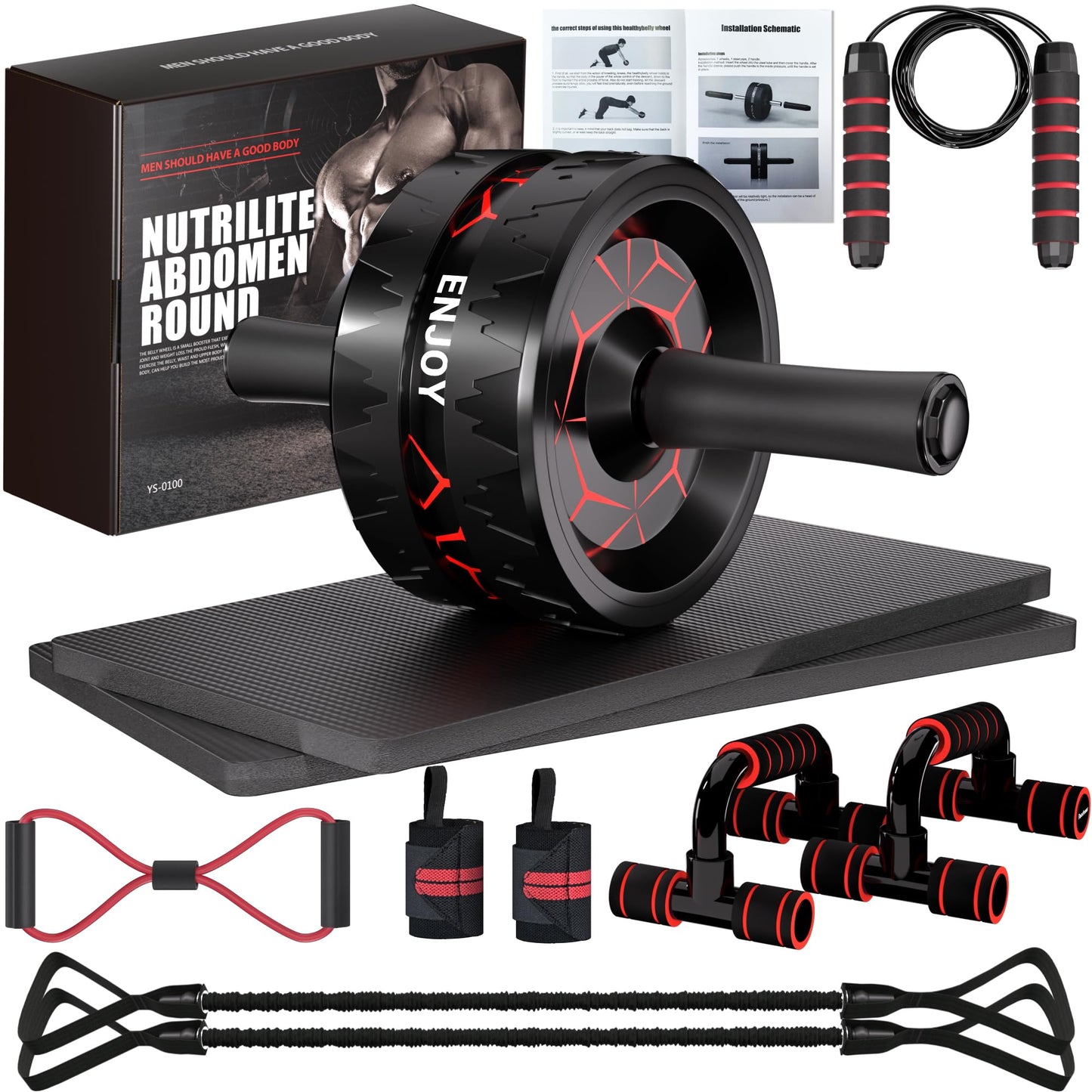 Readaeer Ab Roller Wheel, Ab Exercise Wheels Kit with Ab Roller, Resistance Bands, Knee Mat, Jump