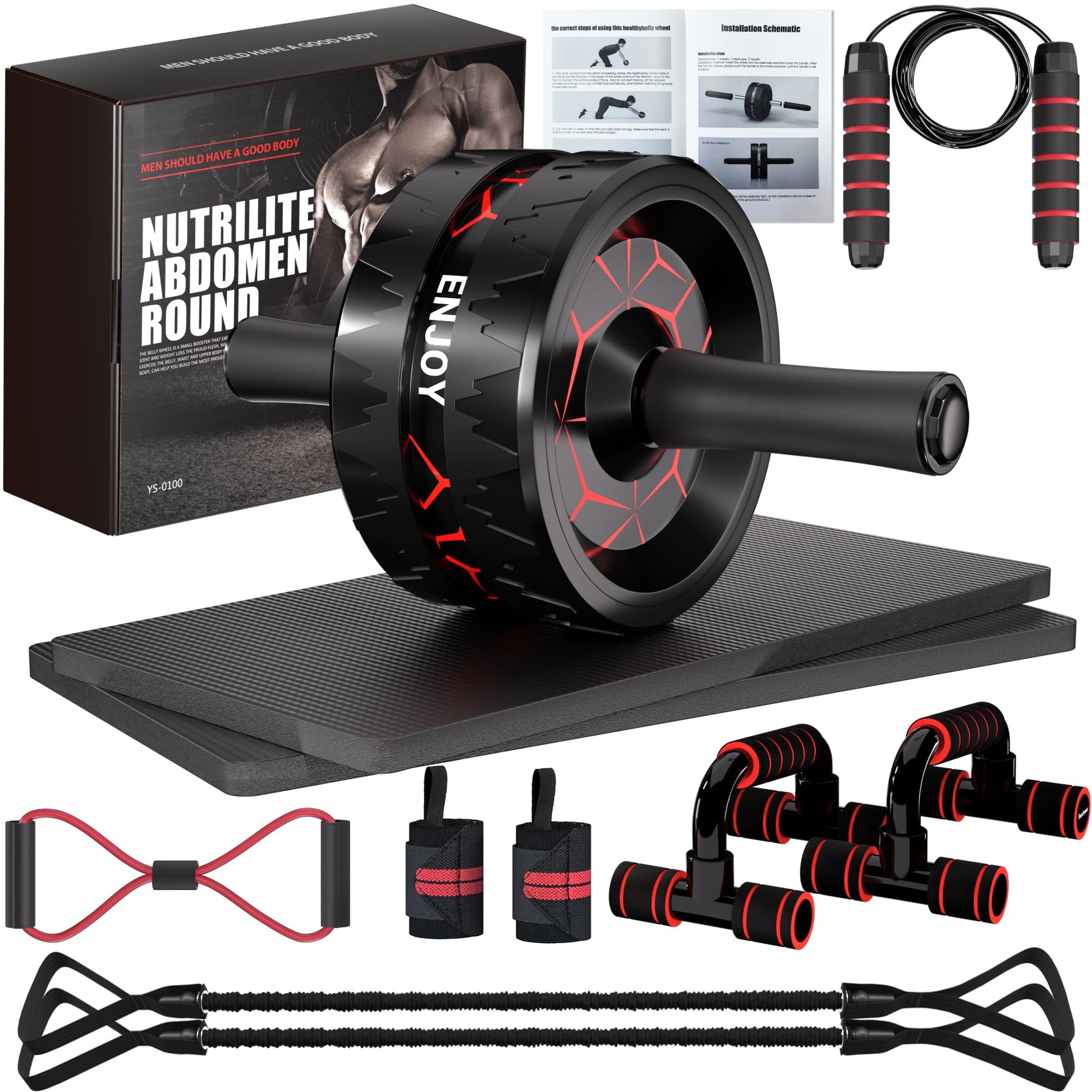 Readaeer Ab Roller Wheel, Ab Exercise Wheels Kit with Ab Roller, Resistance Bands, Knee Mat, Jump