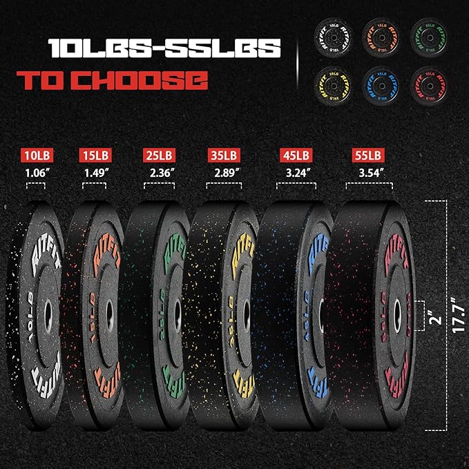 RitFit Bumper Plates, Colored Fleck-Rubber Weight Plates with Steel Insert, 2-inch Olympic Weight Plates for Weight Lifting and Strength Training,10LB Pair