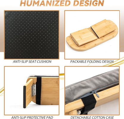 Meditation Bench, Bamboo Meditation Stool, Folding Kneeling Meditation Bench, Seiza Prayer Bench, Prayer Bench with Meditation Cushion, Kneeling Stool (Grey & Bag)