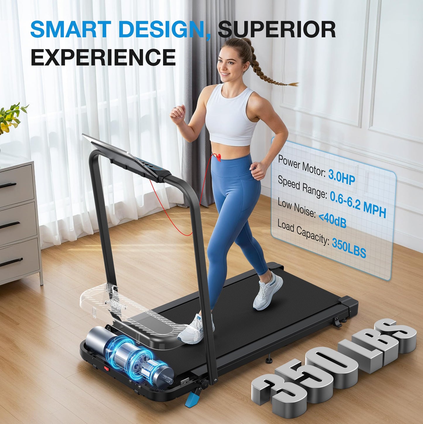 WELLFIT Folding Treadmill for Home, Walking Pad with Incline and Handle Bar